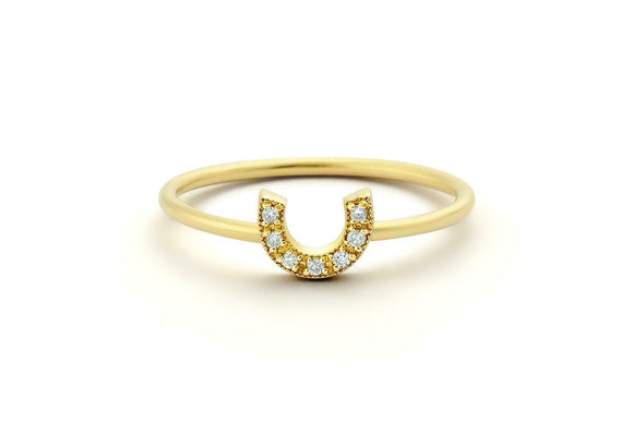 Horseshoe Engagement Ring 0.5ct Round Cut VVS1D Diamond 14k Yellow Gold Finish