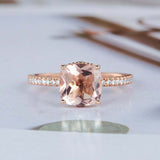 1.5ct Cushion Cut Morganite Engagement Ring Accents Solitaire 14k Rose Gold Over