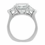 4Ct Cushion Cut Diamond Trillion Accents Three Stone Ring 14k White Gold Finish