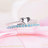 1.2ct Round Cut Blue Topaz Heart Split Band Engagement Ring 14k WhiteGold Finish