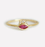 1ct Marquise Cut Pink Ruby Engagement Ring 14k YellowGold Finish Diamond Cluster