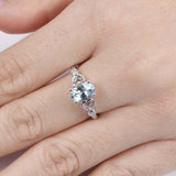 1.5ct Oval Cut Blue Aquamarine Heart Shaped Solitaire Ring 14k White Gold Finish