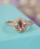 1.5ct Round Cut Peach Morganite Engagement Ring Stylish Halo 14k RoseGold Finish