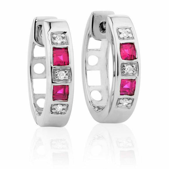 1ct Round Princess Cut Pink Sapphire Stylish Huggie Earrings 14k White Gold Over