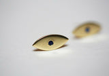 0.1ct Round Cut Blue Sapphire Dainty Eyes Stud Earrings 14k Yellow Gold Finish