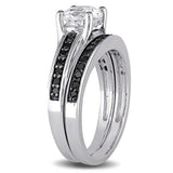 3Ct Round Cut Black Diamond Bridal Set Solitaire Ring Band 14K White Gold Finish