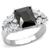 3Ct Radiant Cut Black Diamond Diamond Leaf Accents Ring 14K White Gold Finish