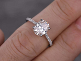 0.9ct Oval Cut Diamond Engagement Ring Accent with Solitaire 14k White Gold Over