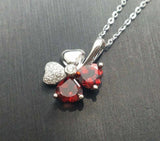 2.2ct Red Garnet Pendant with Chain Heart Cut Clover Leaf 14k White Gold Finish