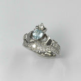 2ct Heart Blue Aquamarine Engagement Ring Claddagh Bridal Set 14k WhiteGold Over