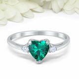 1Ct Heart Cut Green Emerald Diamond Trilogy Engagement Ring 14K White Gold Over