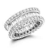 5Ct Emerald Round Cut DVVS1 Diamond Eternity Wedding Band 14K White Gold Finish