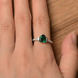 1ct Heart Cut Green Emerald Solitaire with Round Accent Ring 14k White Gold Over