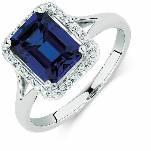 1.6ct Emerald Cut Blue Sapphire Solitaire Engagement Ring 14k White Gold Finish