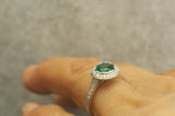 3.5Ct Round Cut Green Emerald Diamond Halo Engagement Ring 14K White Gold Finish