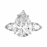 3ct Pear Cut Diamond Accents Trilogy Engagement Ring 14k White Gold Finish