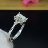 1.7ct Emerald Cut Diamond Solitaire Butterfly Accents Ring 14k White Gold Finish