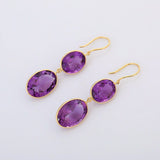 2ct Oval Cut Purple Amethyst Two Stone Drop Dangle Earrings 14k Yellow Gold Over