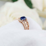 1.5ct Oval Cut Blue Sapphire Filigree Crown Open Shank Ring 14k Rose Gold Finish