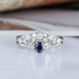 1.6ct Round Cut Blue Sapphire Engagement Ring Bridal Set 14k White Gold Finish