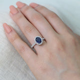 1.2ct Oval Cut Blue Sapphire Bridal Set Engagement Ring 14k White Gold Finish