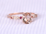 1.6ct Oval Cut Peach Morganite Accents with Solitaire Ring 14k Rose Gold Finish