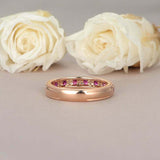 1.5ct Round Pink Sapphire Wedding Band Vintage Half Eternity 14k Rose Gold Over