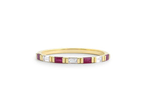 0.9ct Baguette Cut Pink Ruby Half Eternity Wedding Band 14k Yellow Gold Finish