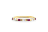 0.9ct Baguette Cut Pink Ruby Half Eternity Wedding Band 14k Yellow Gold Finish