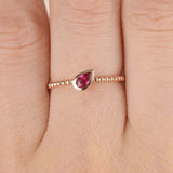 0.5ct Pear Cut Pink Ruby Beaded Ball Solitaire Engagement Ring 14k RoseGold Over