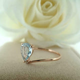 0.75ct Pear Cut Blue Aquamarine Wedding Band V Shape Curved 14k Rose Gold Finish