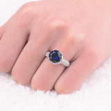 2ct Round Cut Blue Sapphire Engagement Ring 14k White Gold Finish Crown Wedding