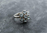 2.8ct Engagement Ring Round Blue Aquamarine Floral Cluster 14k White Gold Finish