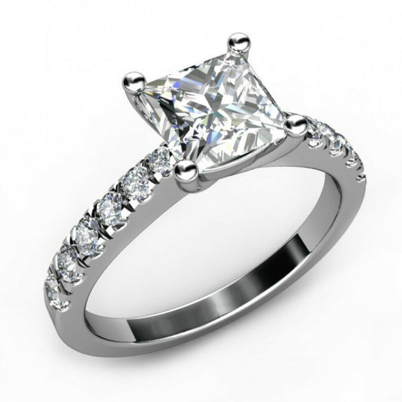 1.9ct Princess Cut Diamond Thin Solitaire Engagement Ring 14k White Gold Finish