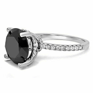 3Ct Round Black Diamond Hidden Halo Women Solitaire Ring 14K White Gold Finish