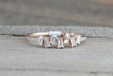 1.5ct Baguette Cut Diamond Cluster Minimalist Engagement Ring 14k Rose Gold Over