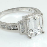 2.8ct Emerald Cut Diamond Engagement Ring Unique Trilogy 14k White Gold Finish