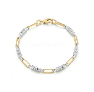 1ct Round Cut Moissanite Stylish Paperclip Chain Bracelet 14k Dual Gold Plated