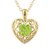 1ct Green Peridot Pendant with Chain Heart Cut Filigree 14k Yellow Gold Finish