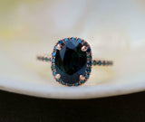 2.9ct Oval London Blue Topaz Engagement Ring Halo Solitaire 14k Rose Gold Finish