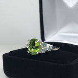 1.3ct Oval Cut Green Peridot Diamond Women Engagement Ring 14k White Gold Finish