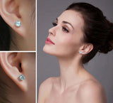 2.3ct Stud Earrings Round Cut Blue Aquamarine Solitaire 14k White Gold Finish