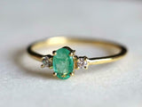 1ct Engagement Ring Oval Cut Green Emerald Three Stone 14k Yellow Gold Finish