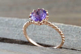 1.5ct Round Cut Purple Amethyst Solitaire Rope Accent Ring 14k Rose Gold Finish