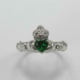 1ct Heart Cut Green Emerald Engagement Ring Diamond Claddagh 14k White Gold Over