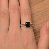 2ct Engagement Ring Princess Cut Black Diamond Split Shank 14k White Gold Finish