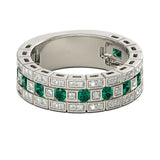 3Ct Round Cut Green Emerald Diamond Cubes Wedding Band Ring 14K White Gold Over