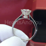 1ct Round Cut Moissanite Heart Prong Solitaire Accents Ring 14k WhiteGold Plated