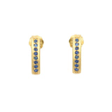 1.2ct Drop Earrings Round Cut Blue Sapphire Vertical Bar 14k Yellow Gold Finish