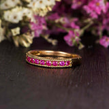 1.2ct Round Cut Pink Ruby Anniversary Promise Wedding Band 14k YellowGold Finish